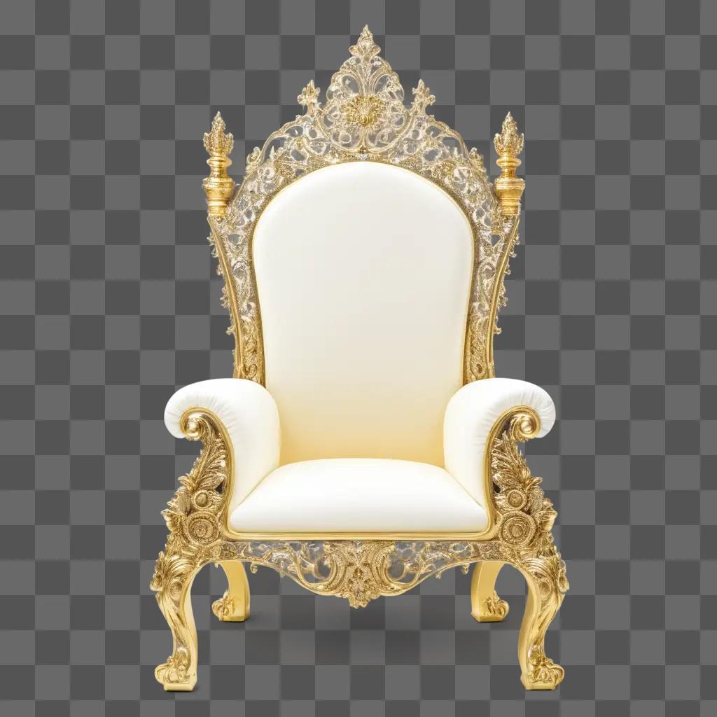 Royal throne chair with gold trim and white cushion