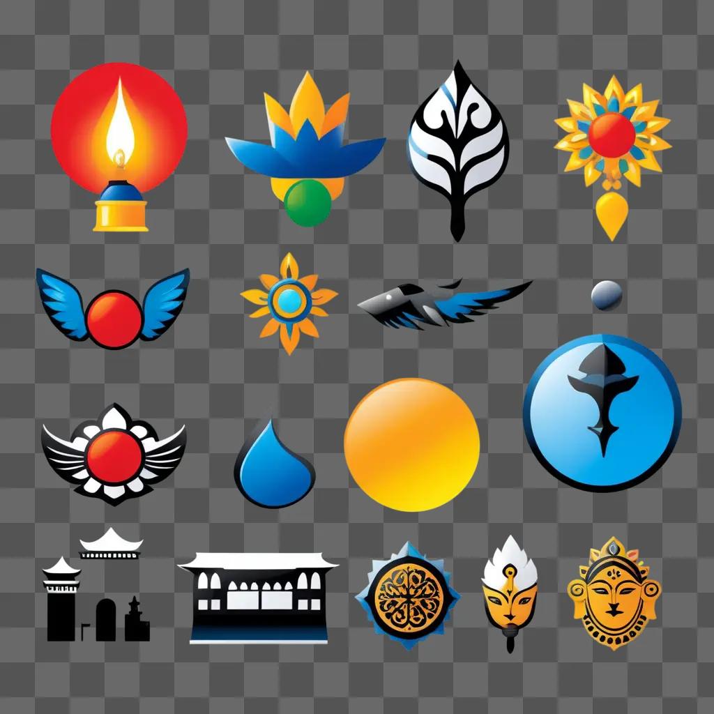 Royalty free clipart of various symbols and designs