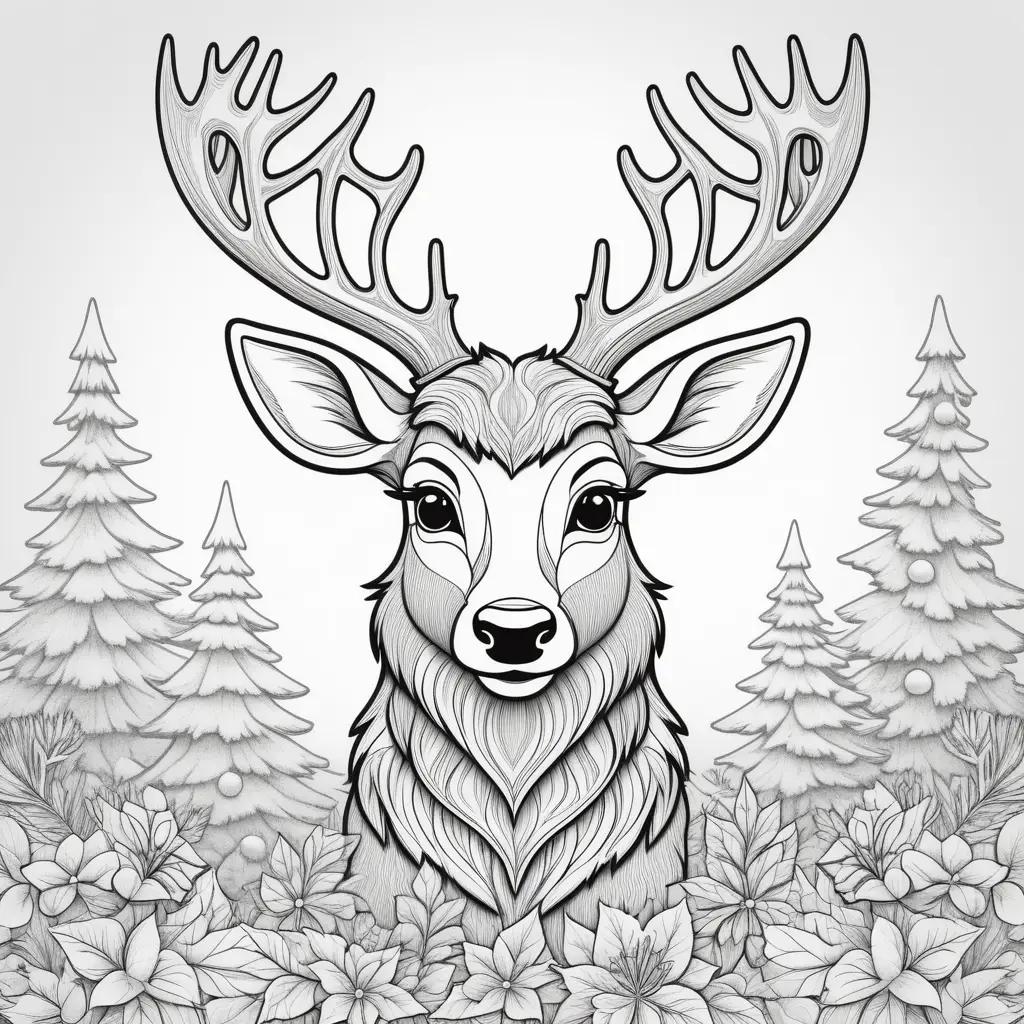 Rudolf coloring page with antlers and flowers