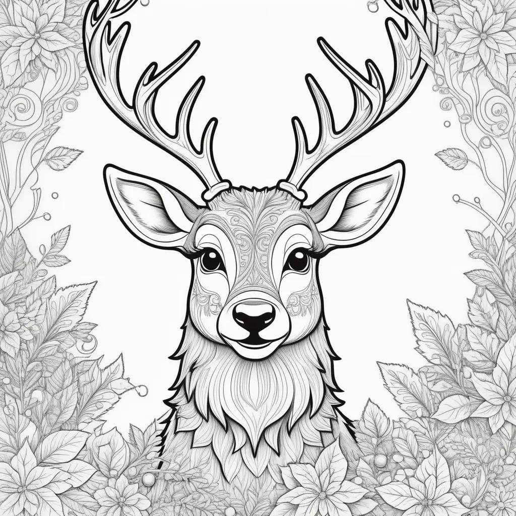 Rudolf coloring pages: antlers, reindeer, black and white