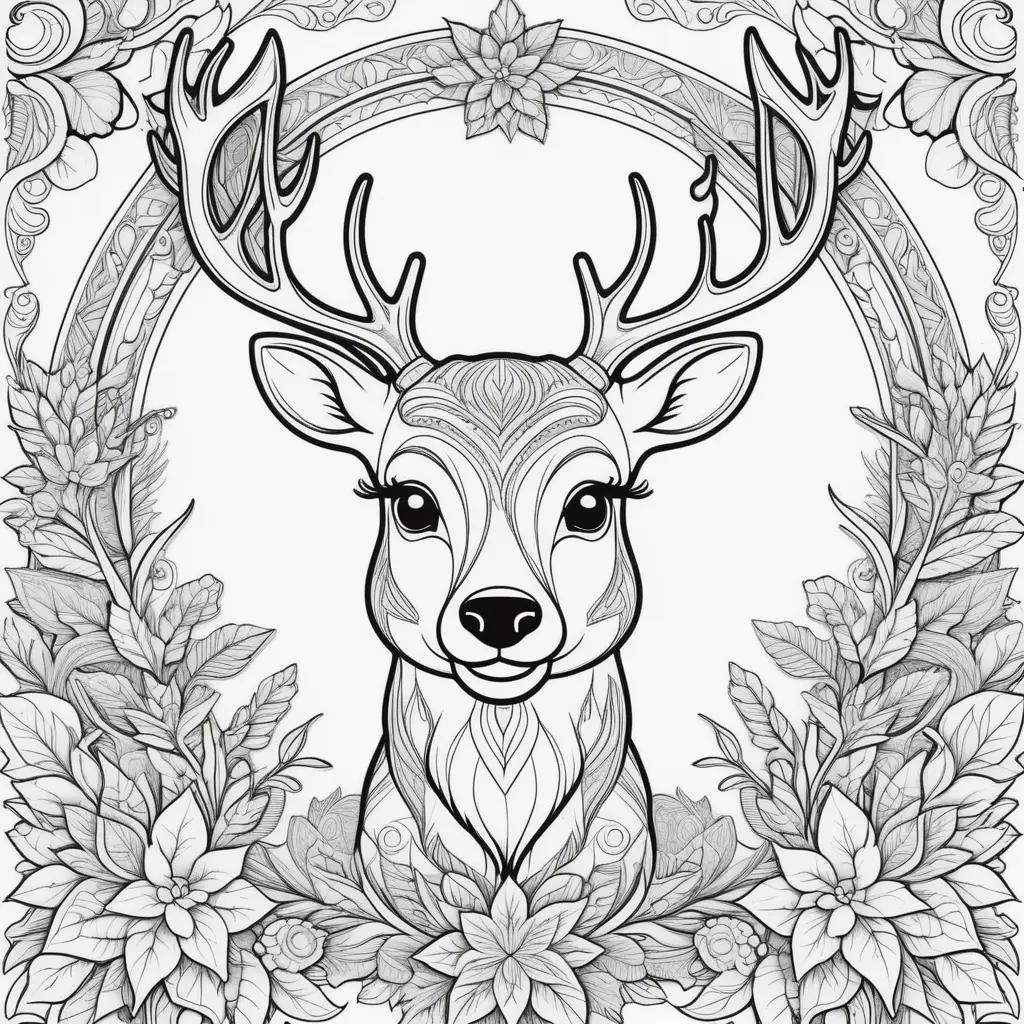 Rudolph coloring page features a white and brown deer surrounded by flowers