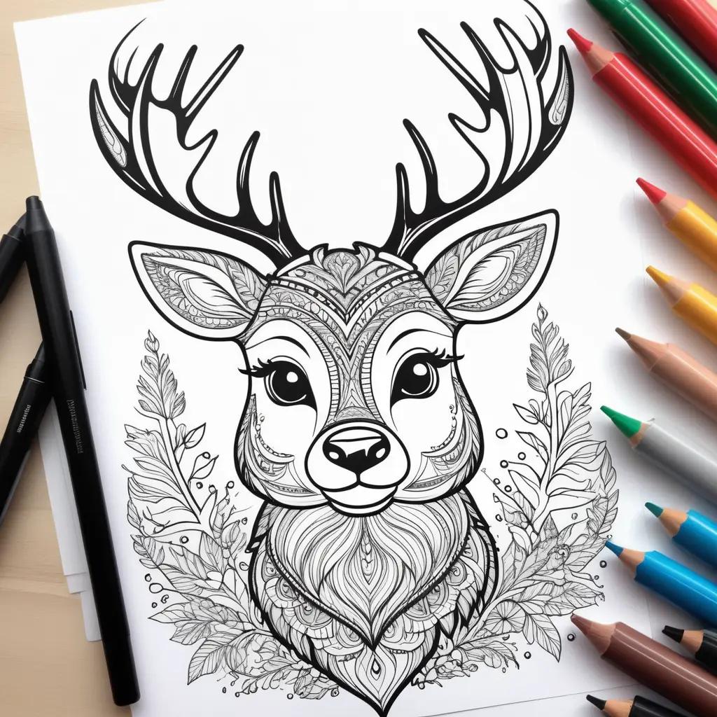 Rudolph coloring page with a variety of pencils