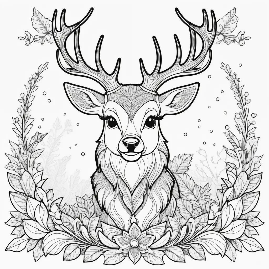 Rudolph coloring pages with deer and leaves