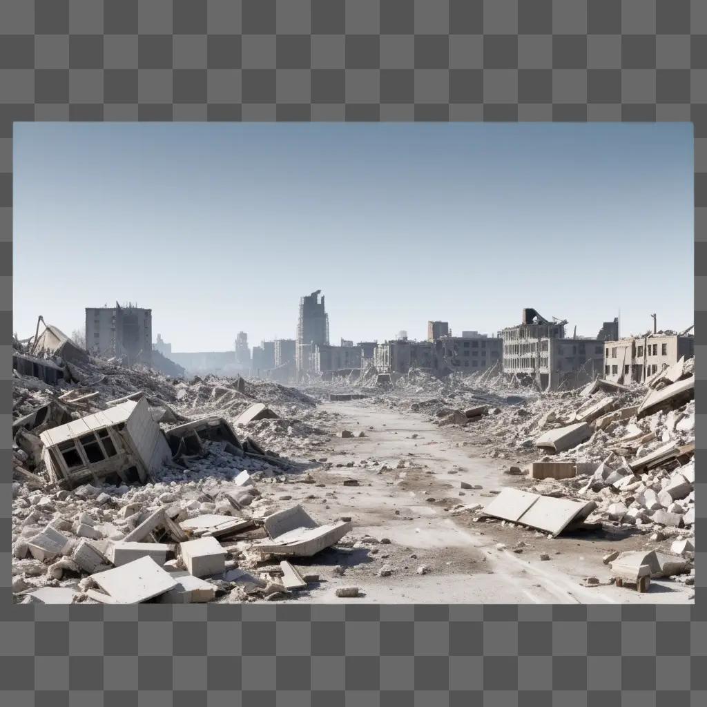 Ruins of a city with rubble and broken buildings