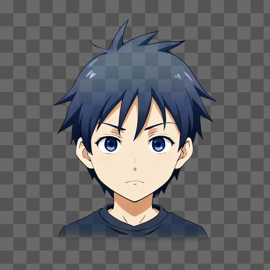 Sad anime boy with blue hair