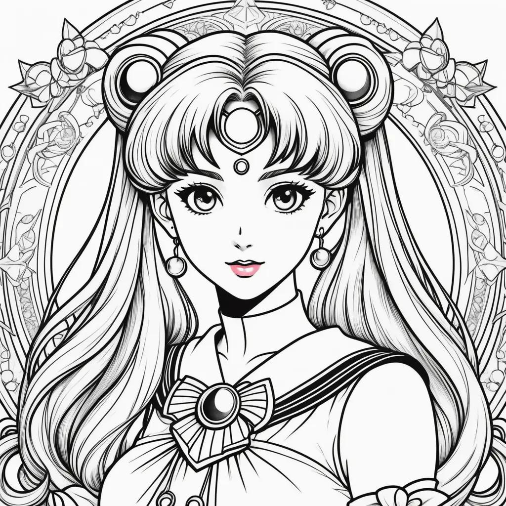 Sailor Moon coloring page with a black and white outline