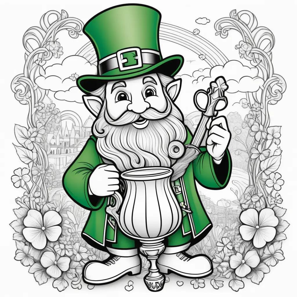 Saint Patricks Day Coloring Pages Featuring a Gnome and a Goblet