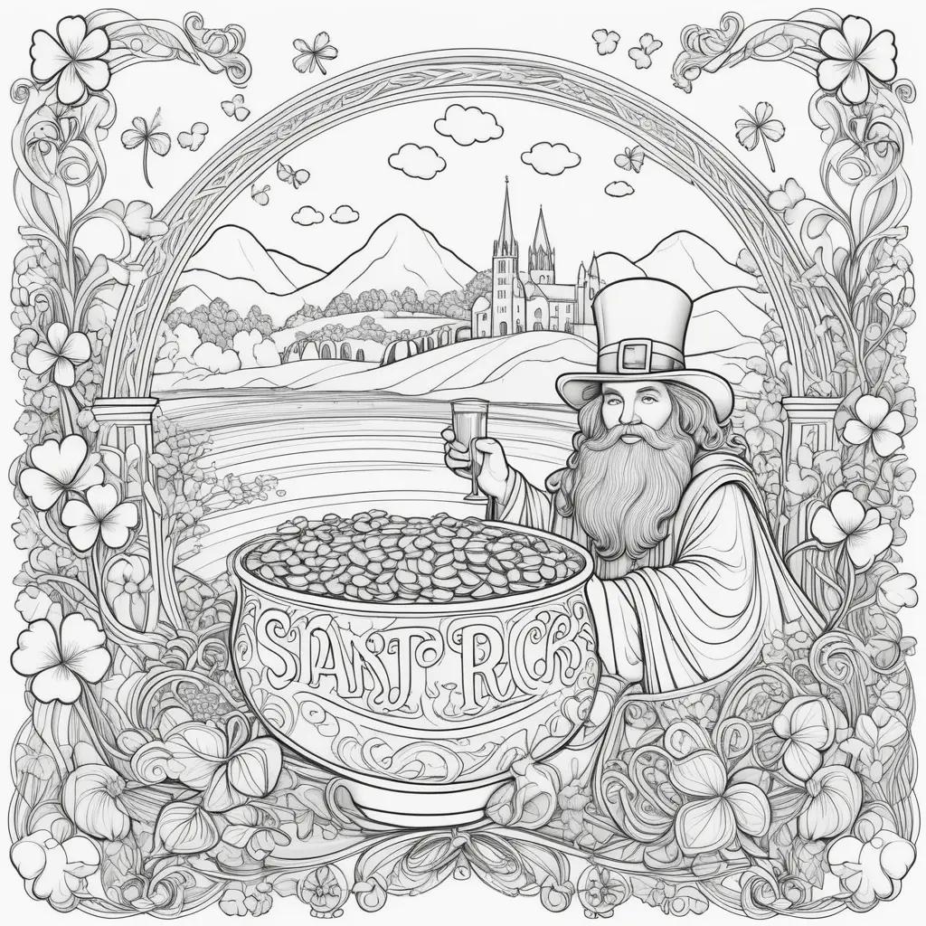 Saint Patricks Day coloring pages featuring a man holding a cup