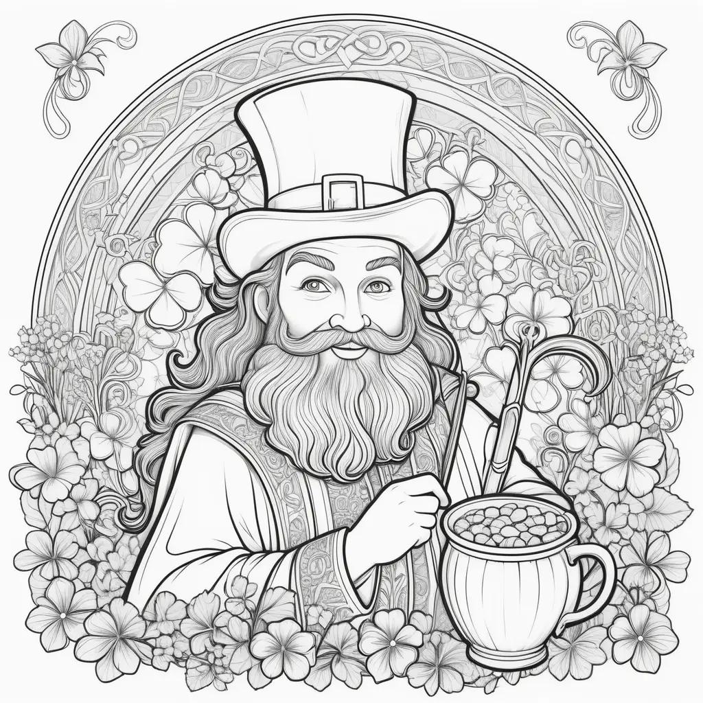 Saint Patricks Day coloring pages featuring a man with a hat and beard