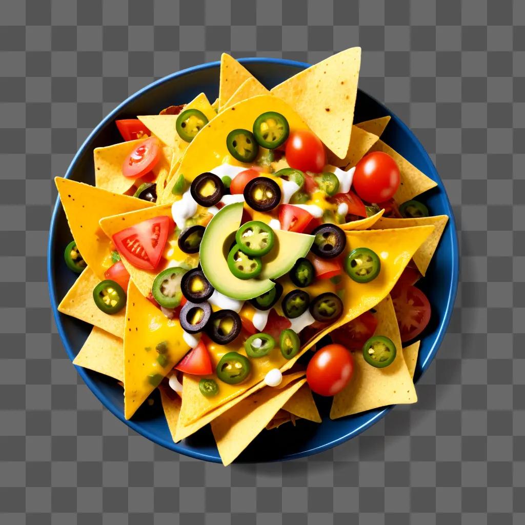 Salsa, cheese, and other toppings on a plate of nachos