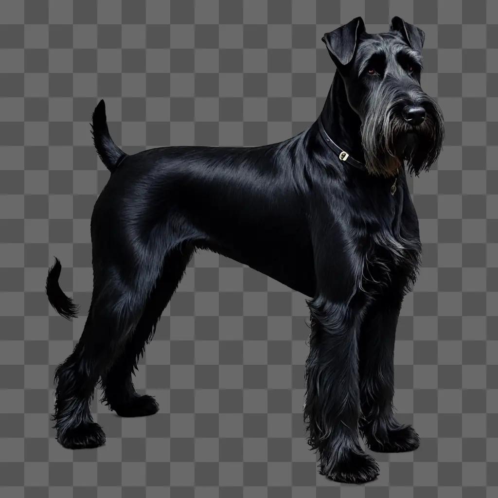 Salt and pepper giant schnauzer dog on black background