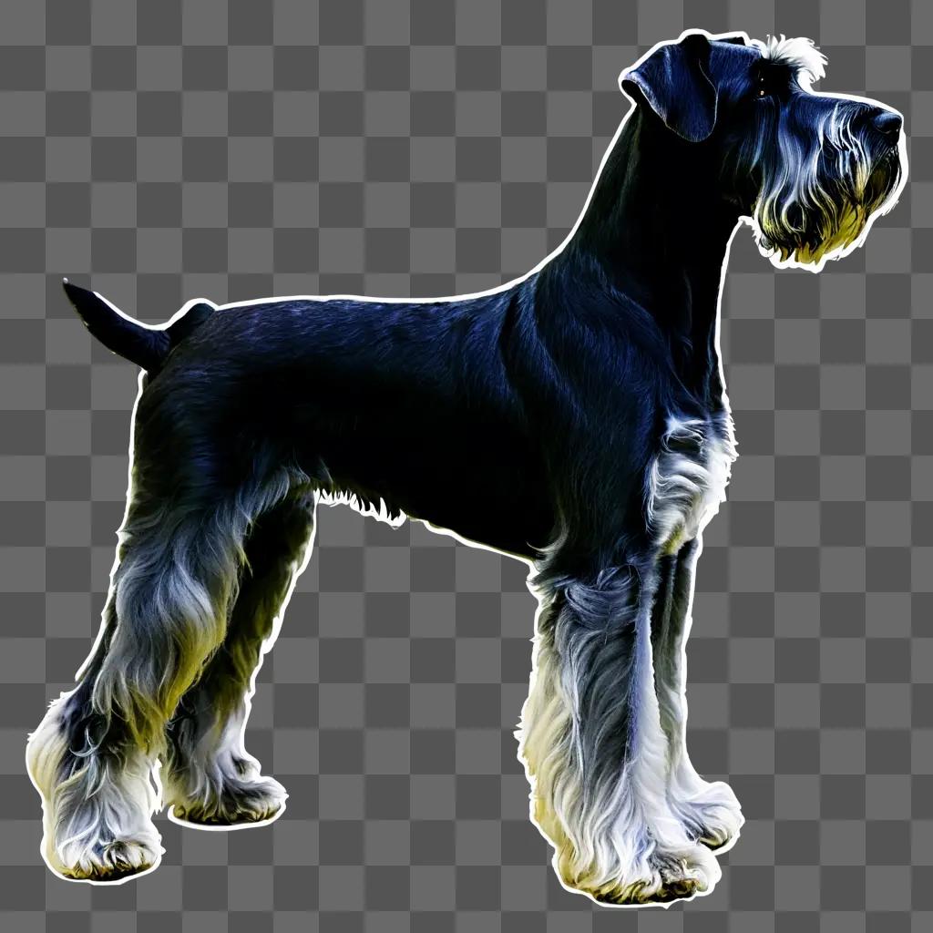 Salt and pepper giant schnauzer standing in a lighted background