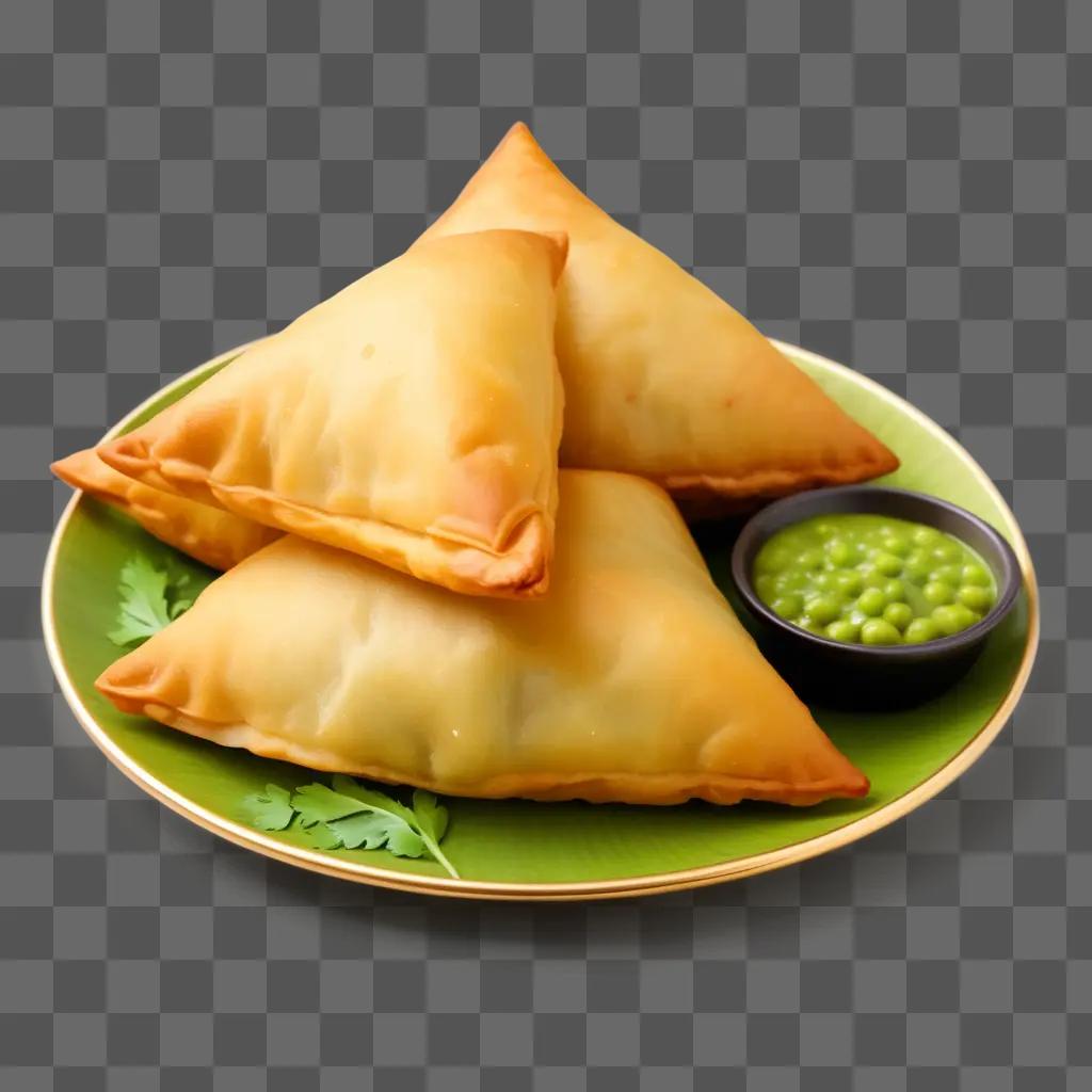 Samosas on plate with green peas