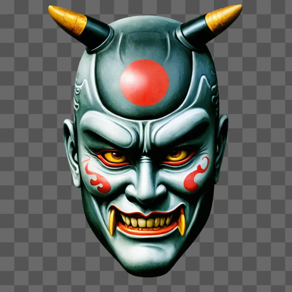 Samurai Mask Tattoo Design on a Gray Background