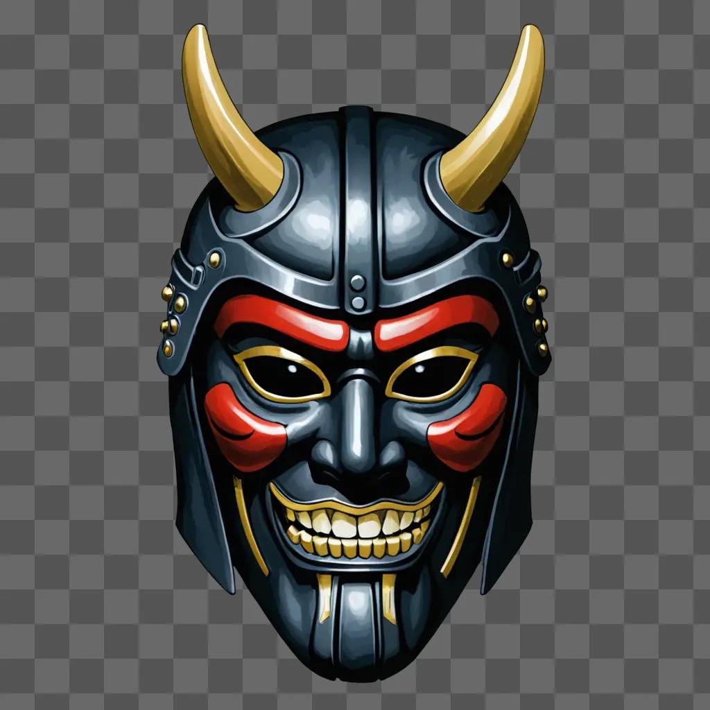 Samurai mask drawing with yellow horns