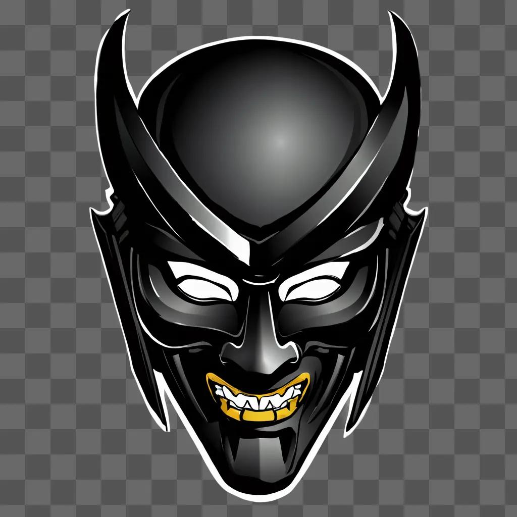 Samurai mask drawing with yellow teeth and black horn