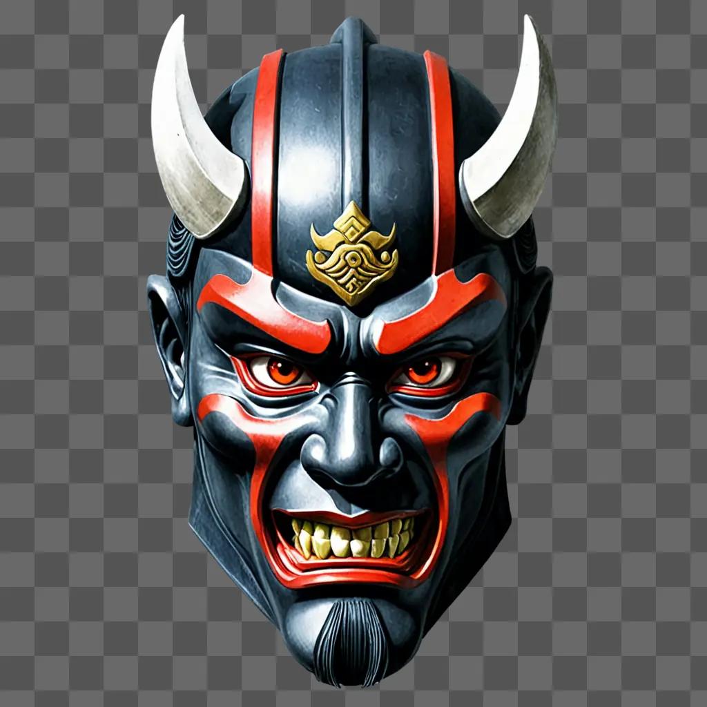 Samurai mask tattoo design with red eyes and horns