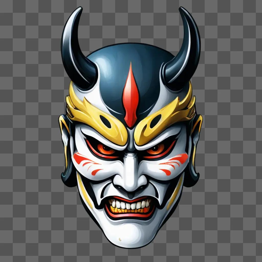 Samurai mask tattoo on a grey background