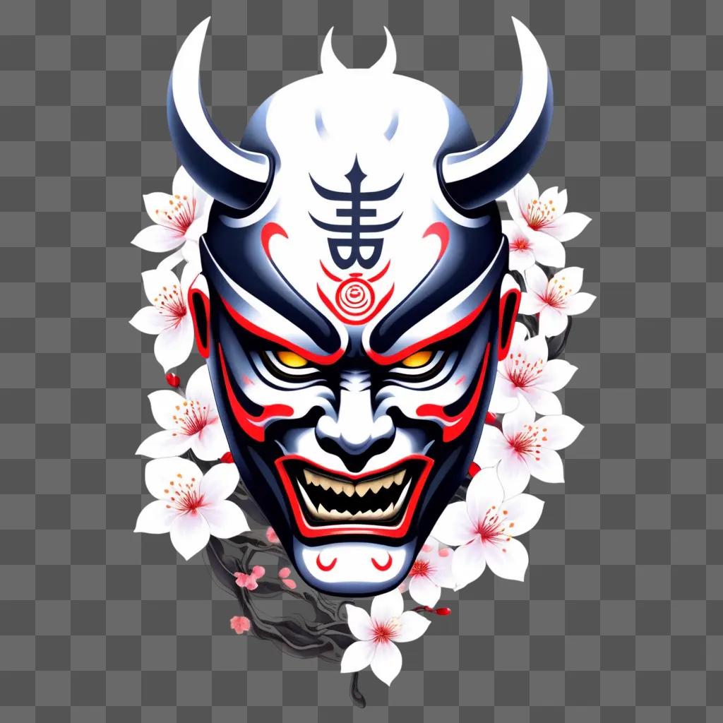 Samurai mask tattoo on a grey background