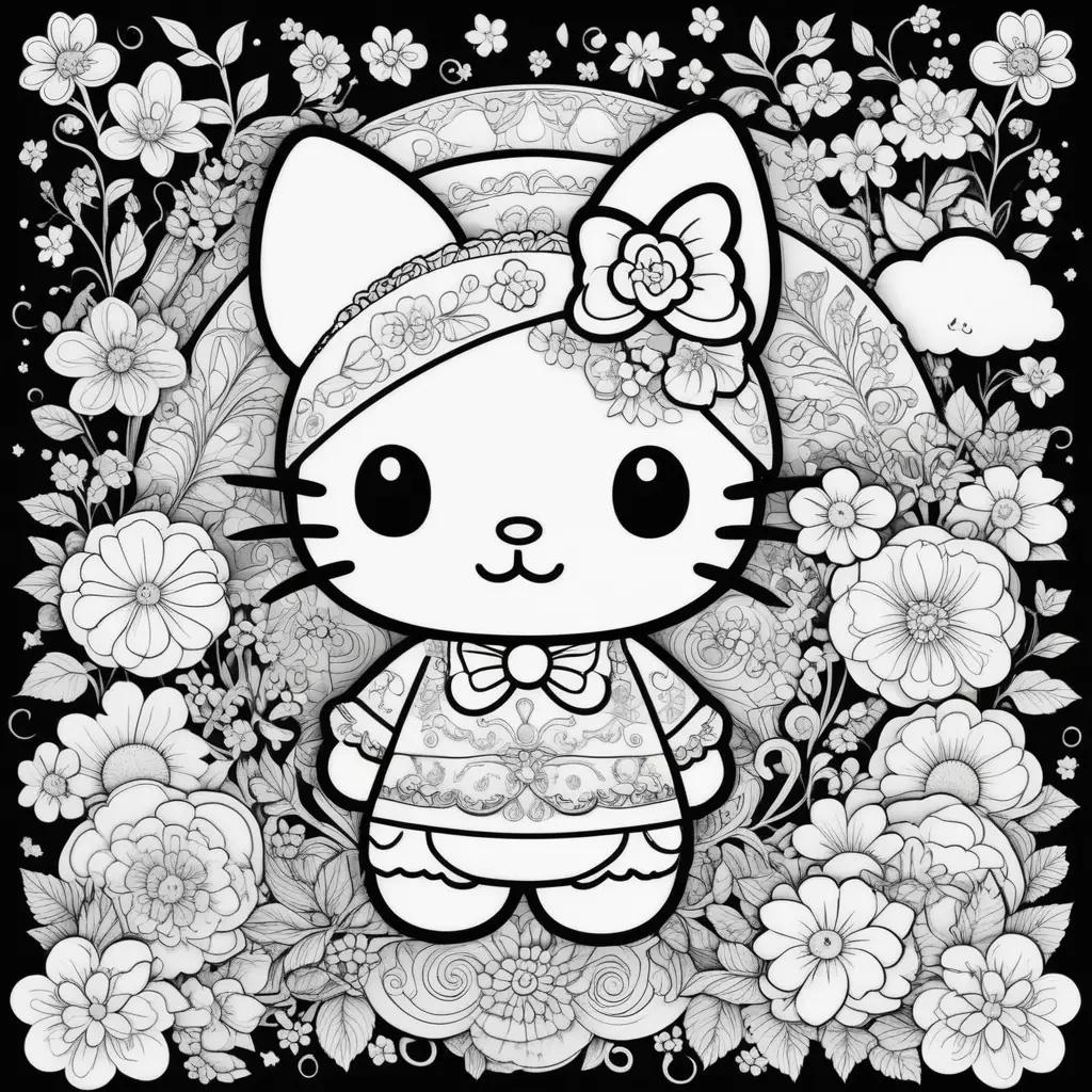 Sanrio coloring page featuring a Hello Kitty character