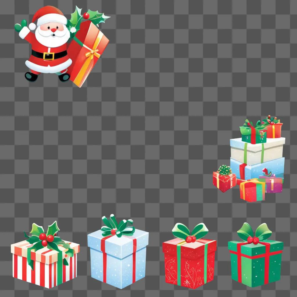 Santa Claus and Christmas gift boxes on a background