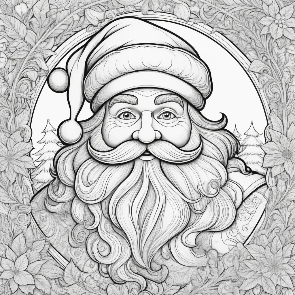 Santa Claus coloring page with a beard and a hat