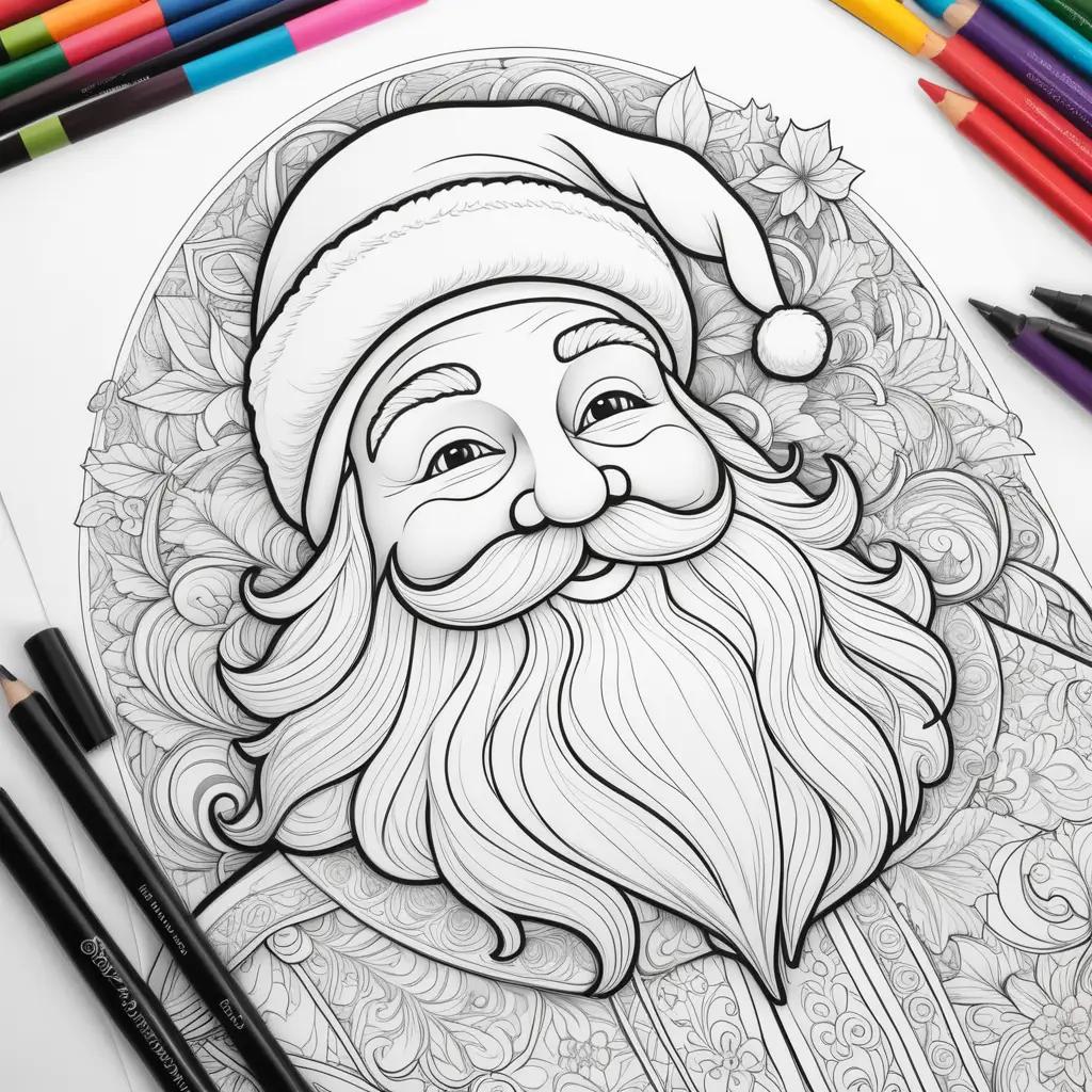 Santa Claus coloring page with a beard and a hat