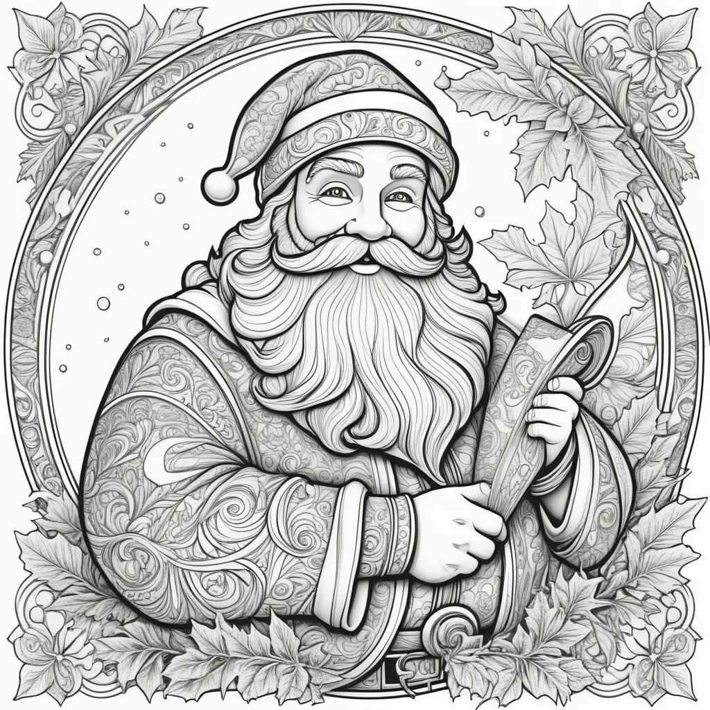 Santa Claus coloring page with a beard and a mustache