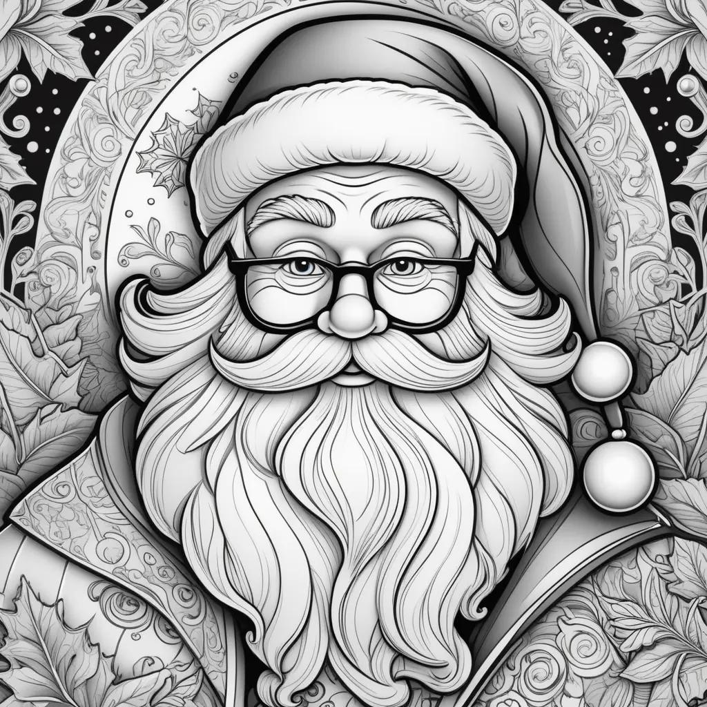 Santa Claus coloring page with a black and white design