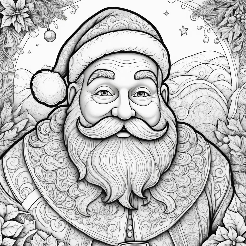 Santa Claus coloring page with black and white illustration