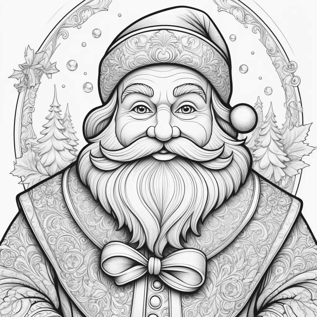 Santa Claus coloring pages, black and white, intricate design