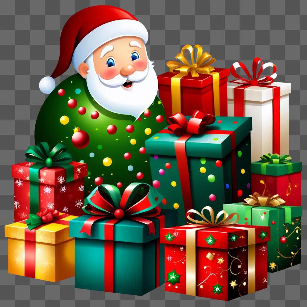 Santa Claus surrounded by Christmas gift boxes