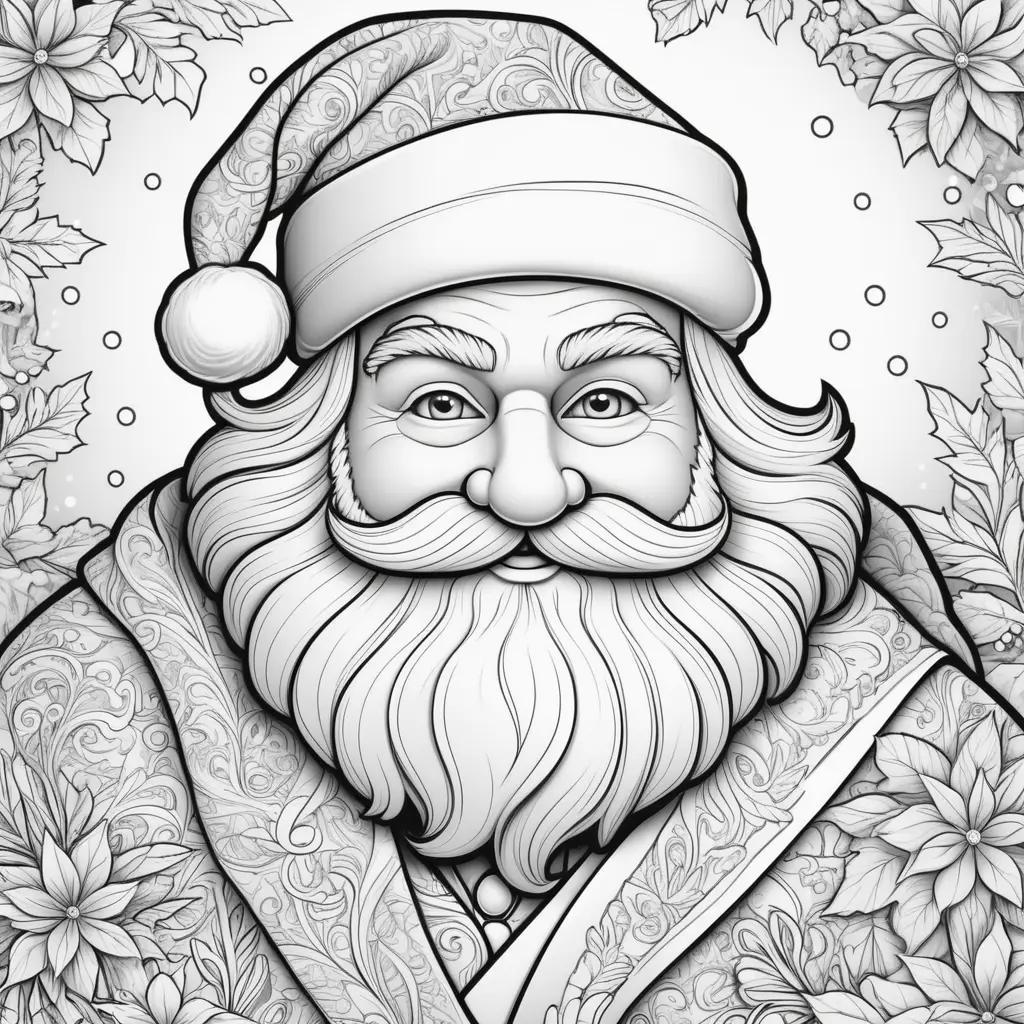 Santa Clause coloring page with flowers in the background