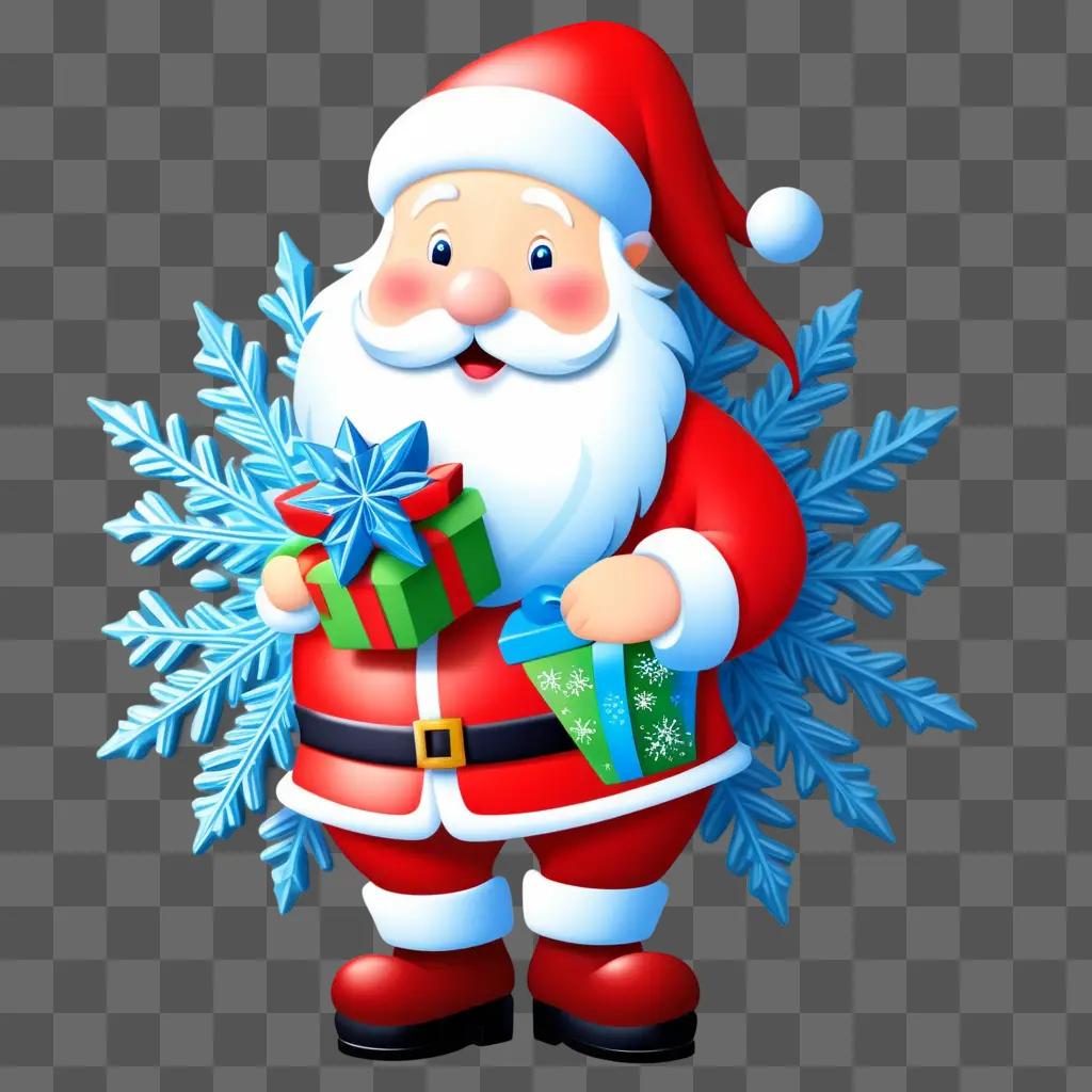 Santa Clause with gifts and Christmas snowflakes