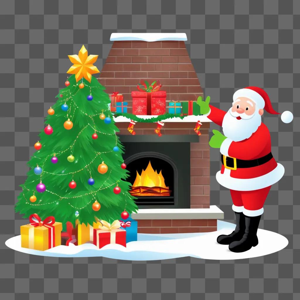 Santa and Christmas tree in a free clipart image