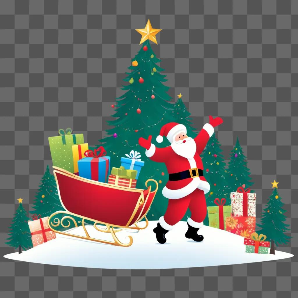 Santa and presents in a Christmas background clipart