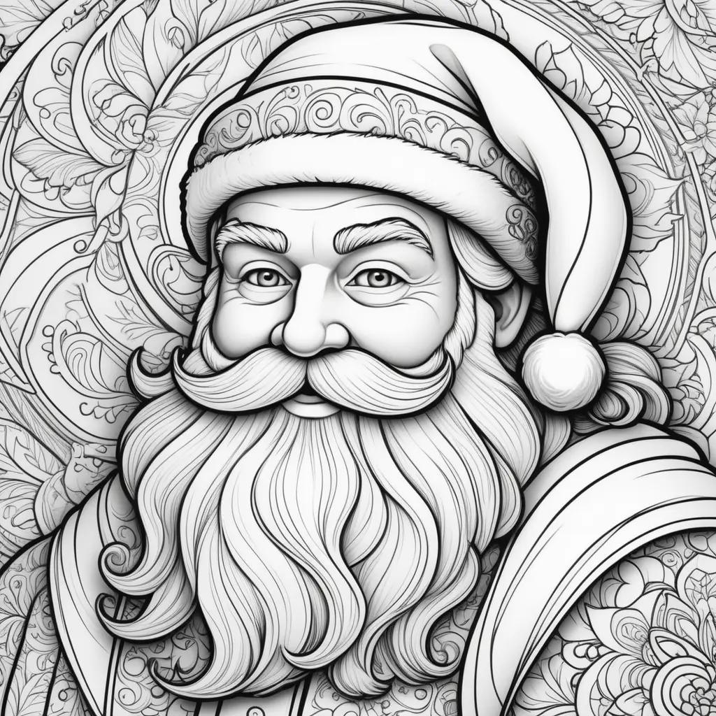 Santa coloring page with a beard and a hat