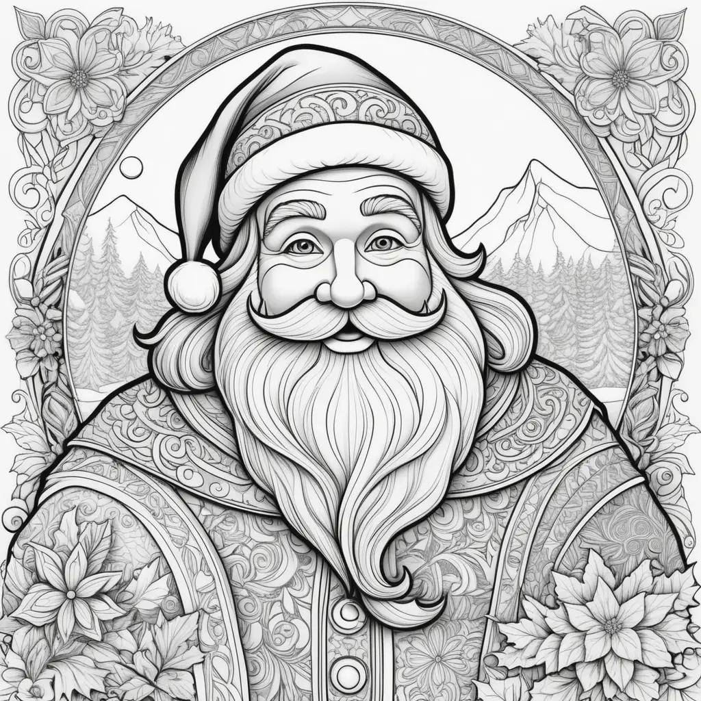 Santa coloring page with a beard and mustache