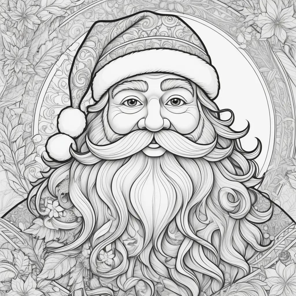 Santa coloring page with a beard and mustache