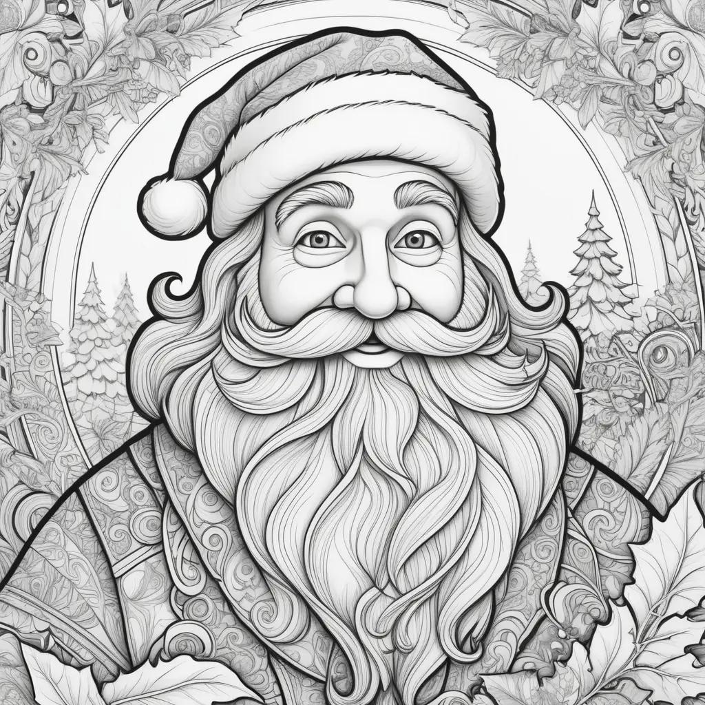 Santa coloring page with a beard and mustache