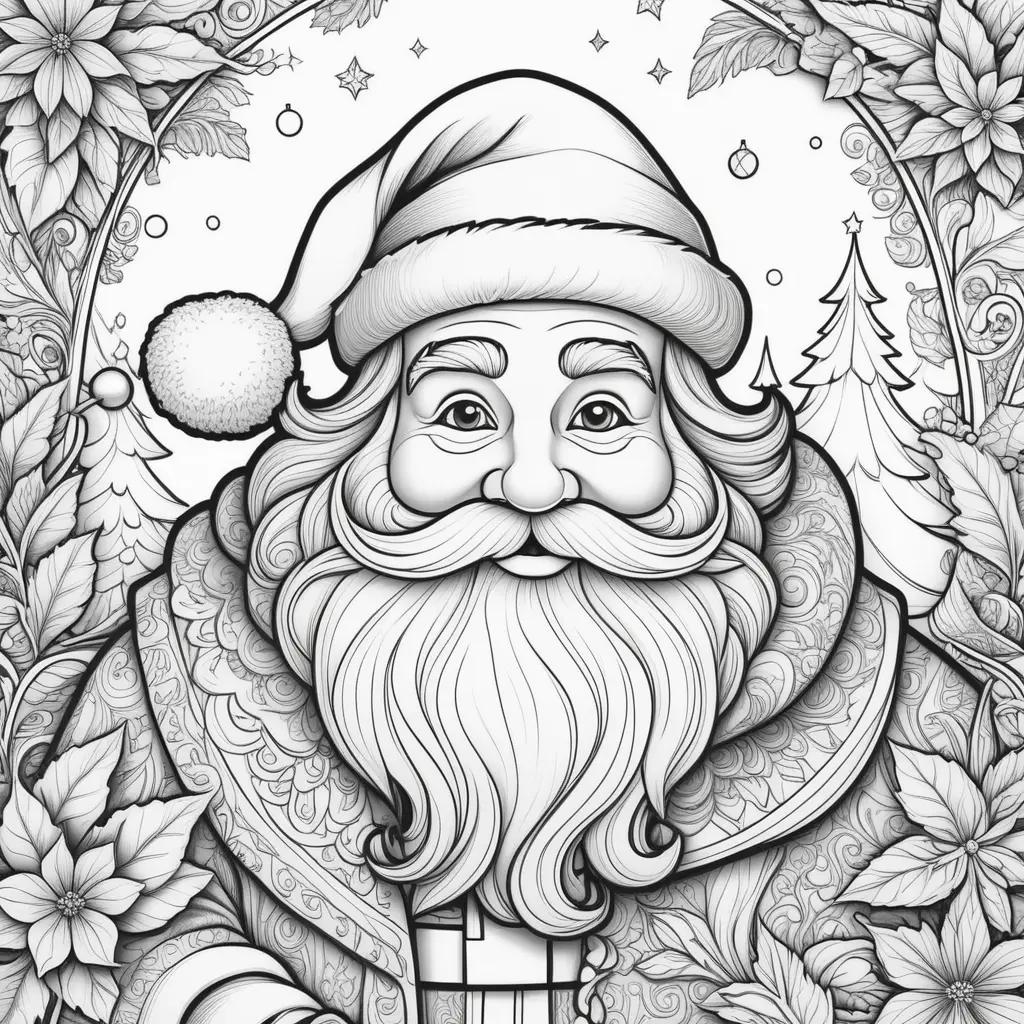 Santa coloring page with beard and hat