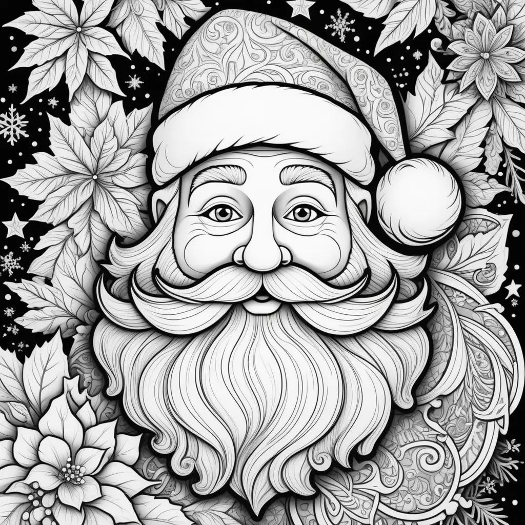 Santa coloring page with black and white design