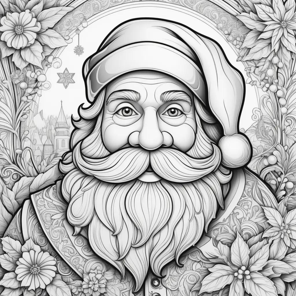 Santa coloring page with black and white lines