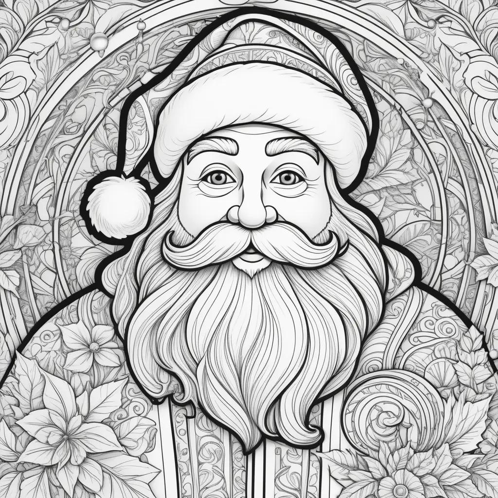 Santa coloring page with intricate details and colors