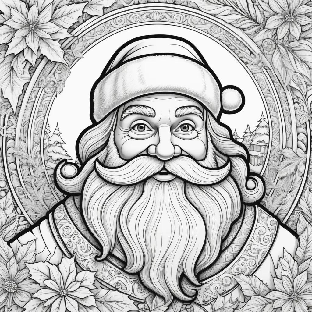 Santa coloring pages featuring a white beard and mustache