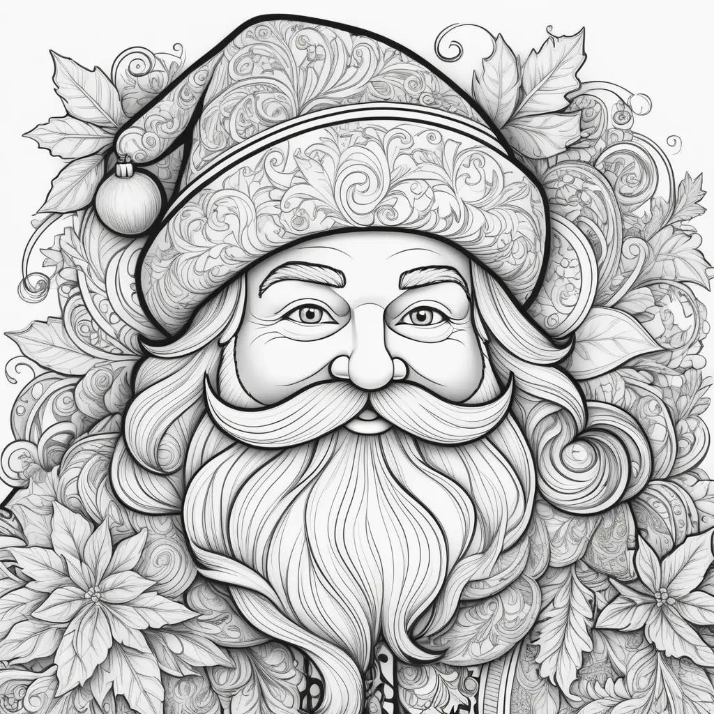 Santa coloring pages with a beard and a hat