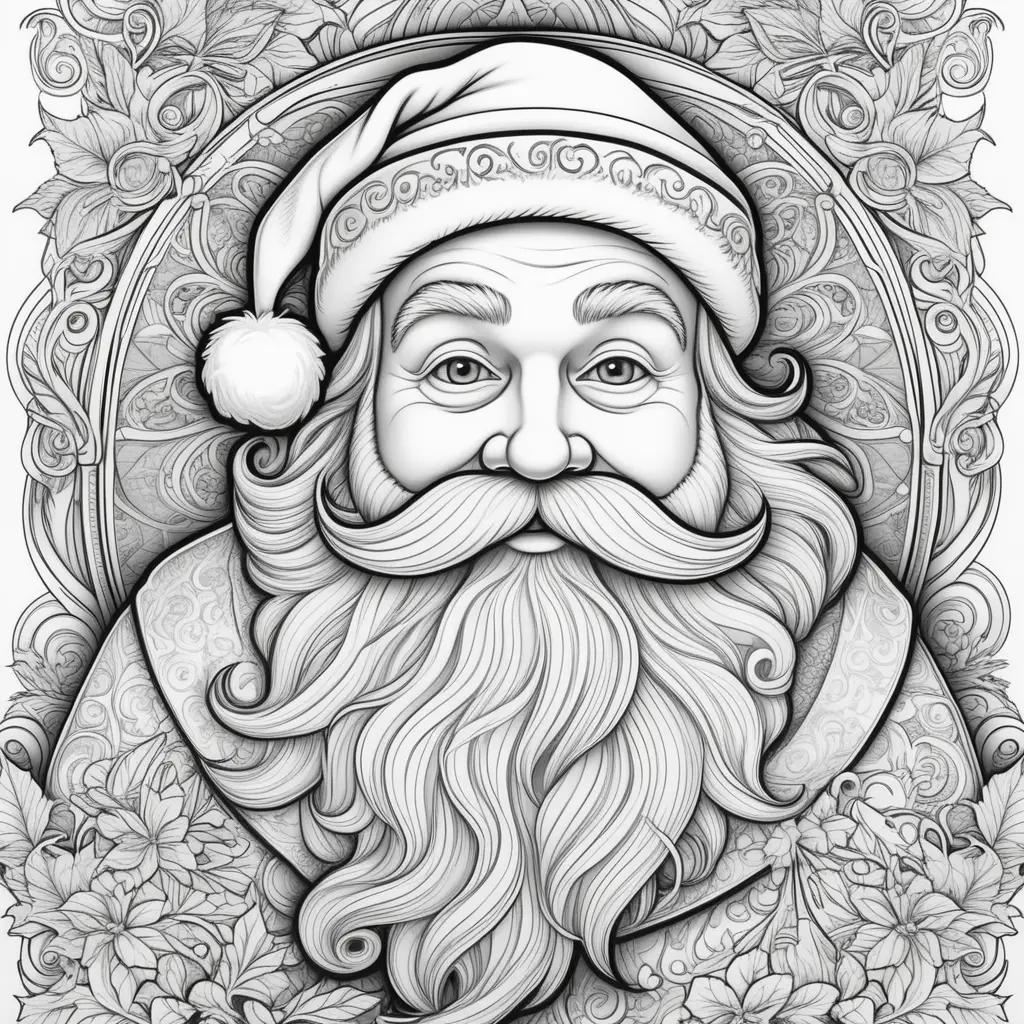 Santa coloring pages with a mustache and a beard