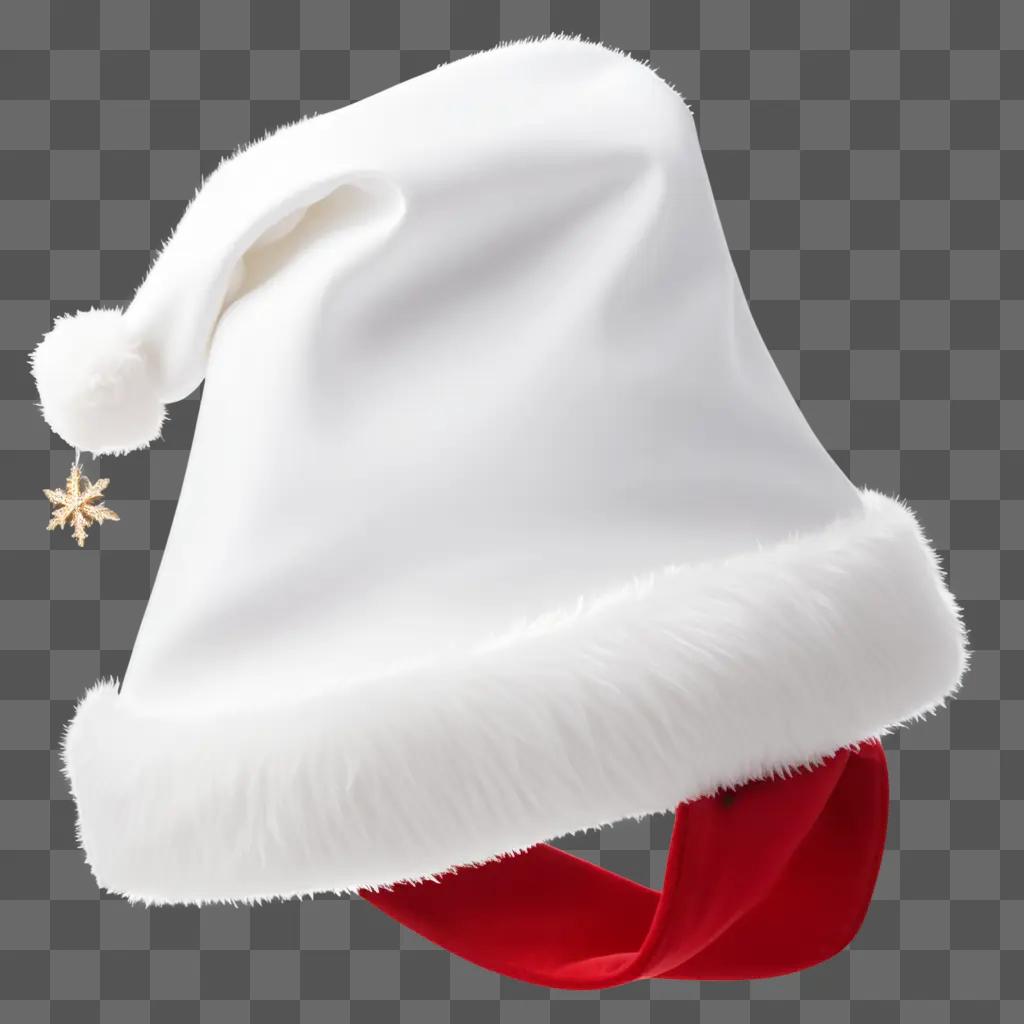 Santa hat with a star sits on a red ribbon