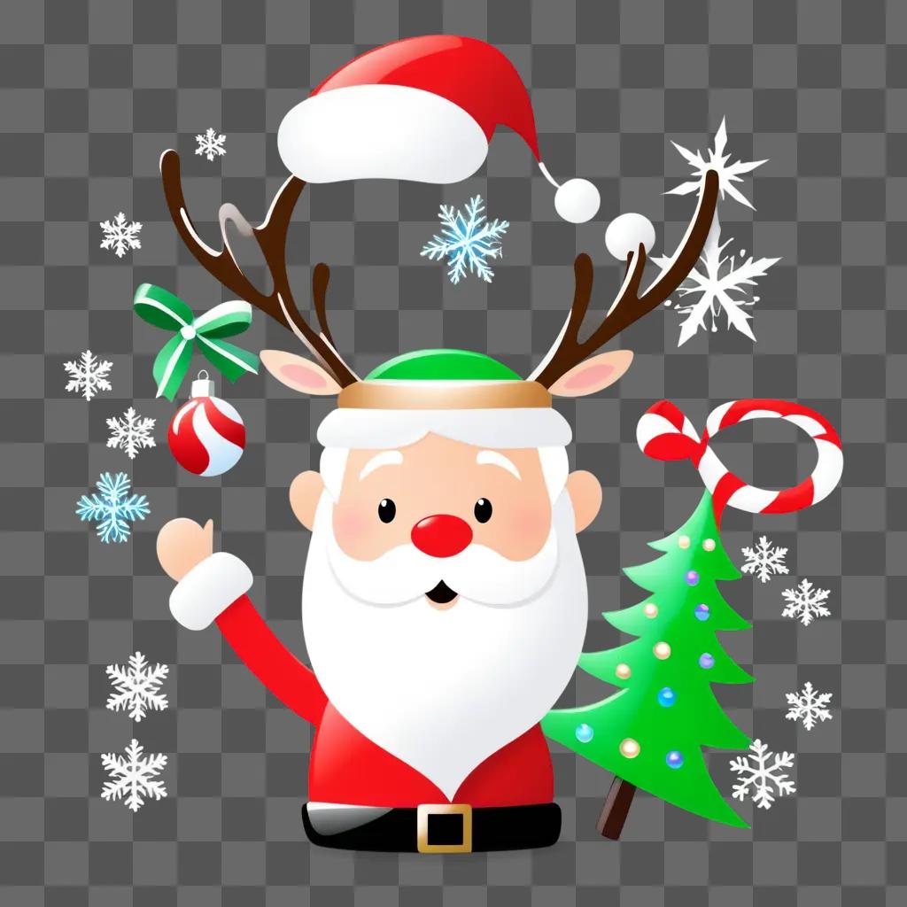 Santa with reindeer and candy canes, free merry christmas clipart