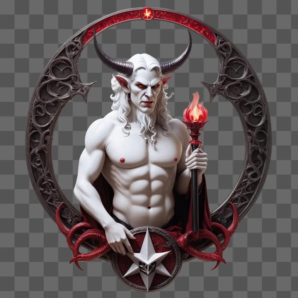 Satanic figure with red star and fire